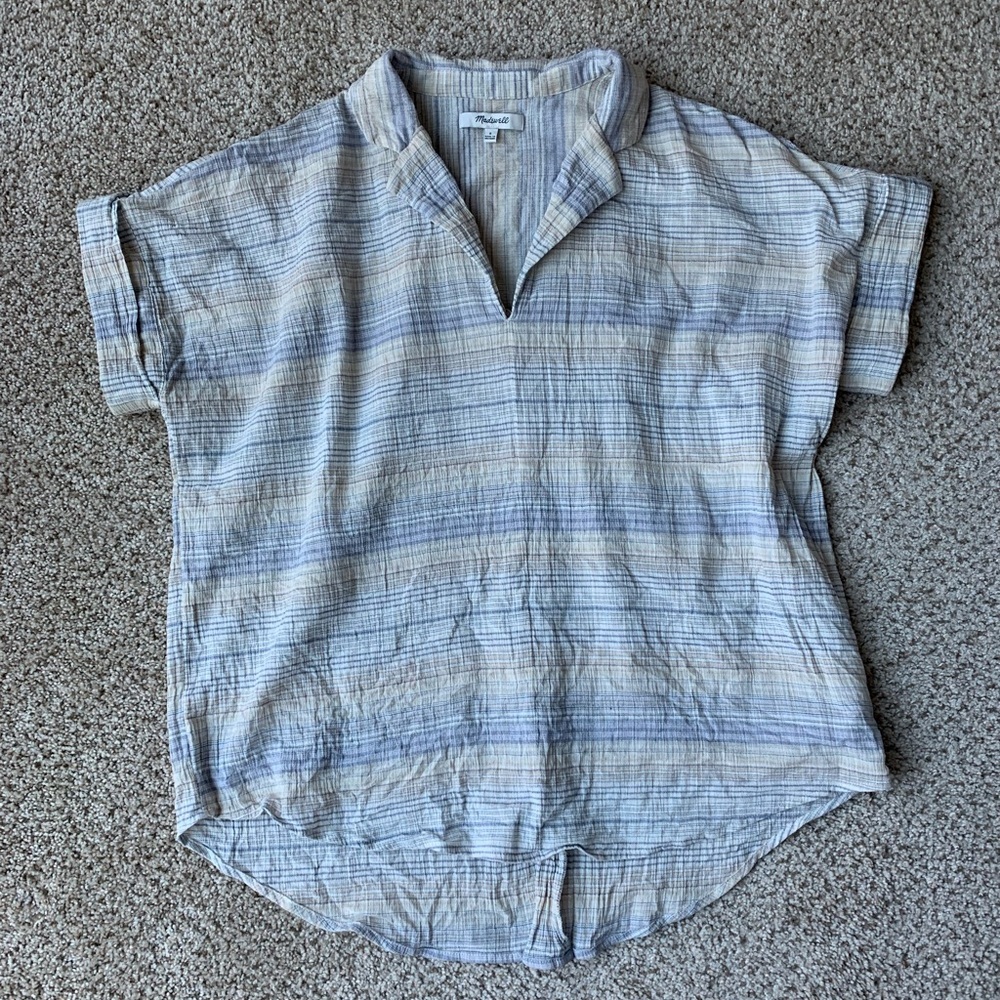 Madewell Blue and Gray Striped Top